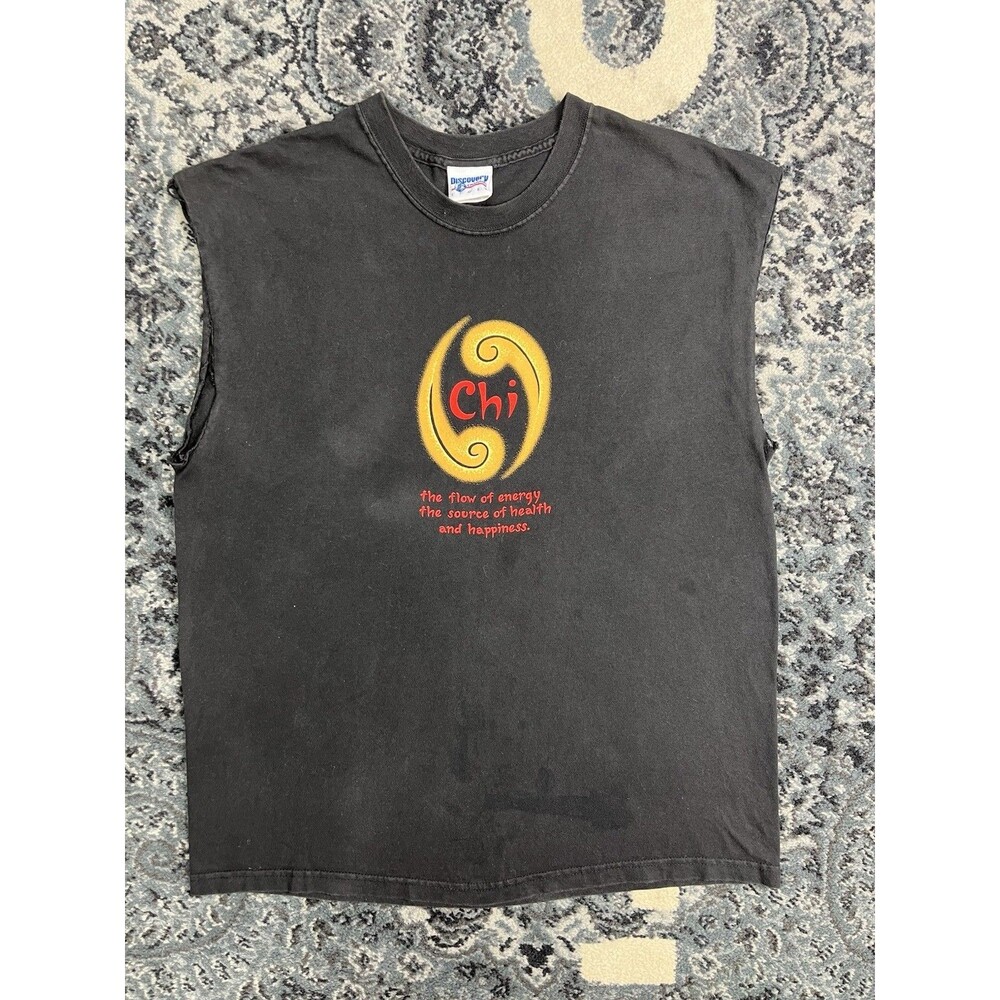Vintage Mens 90s Discovery Channel Brand chi Energy Tshirt Size Large Black